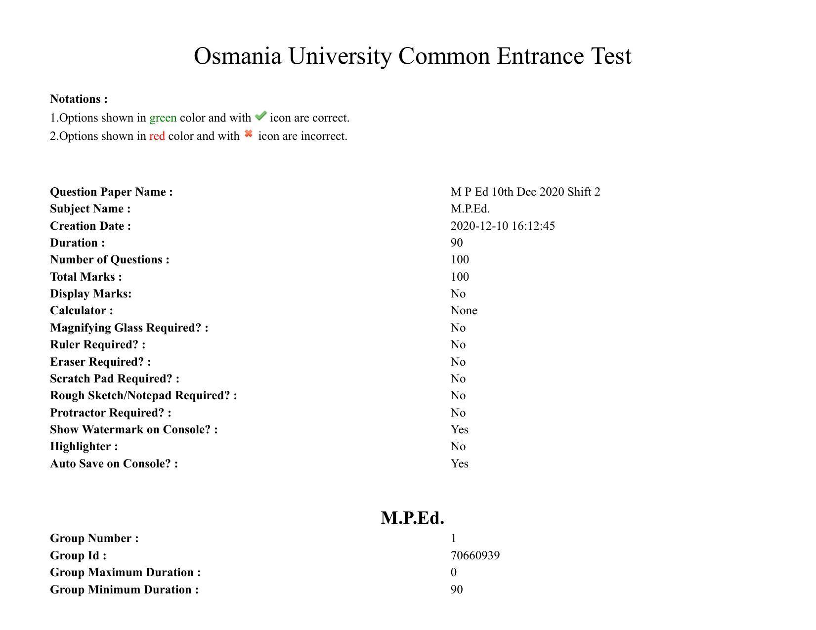 Ts Cpget M P Ed Shift Question Paper With Answer Key