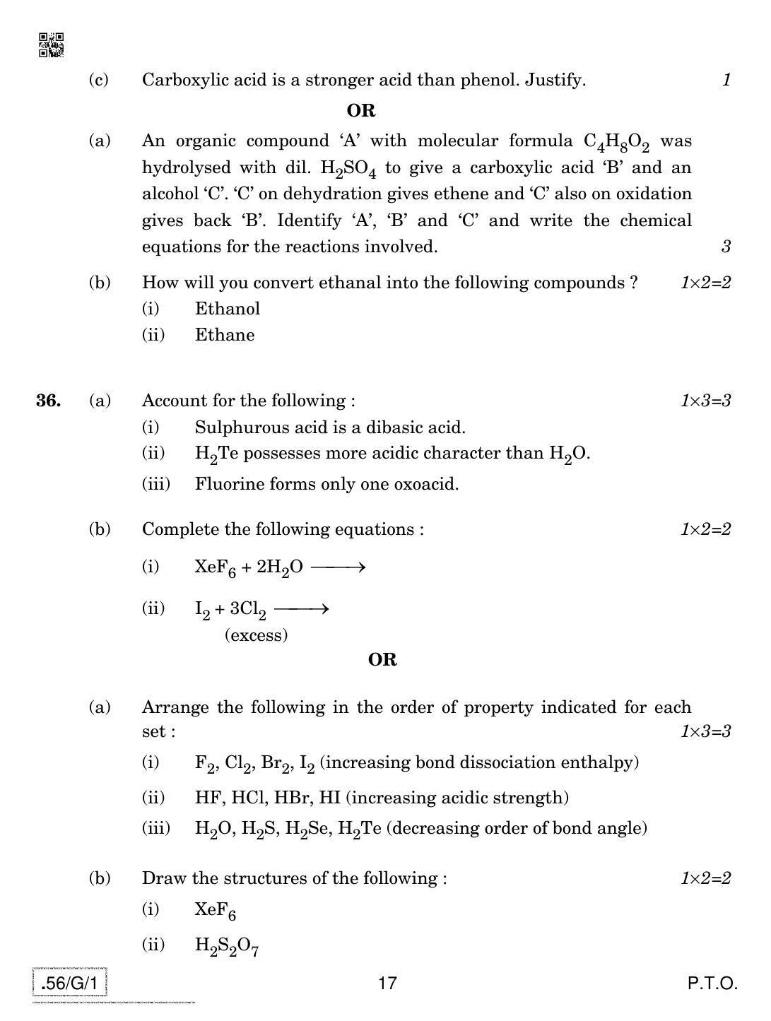 CBSE Class 12 56 C 1 Chemistry 2020 Compartment Question Paper