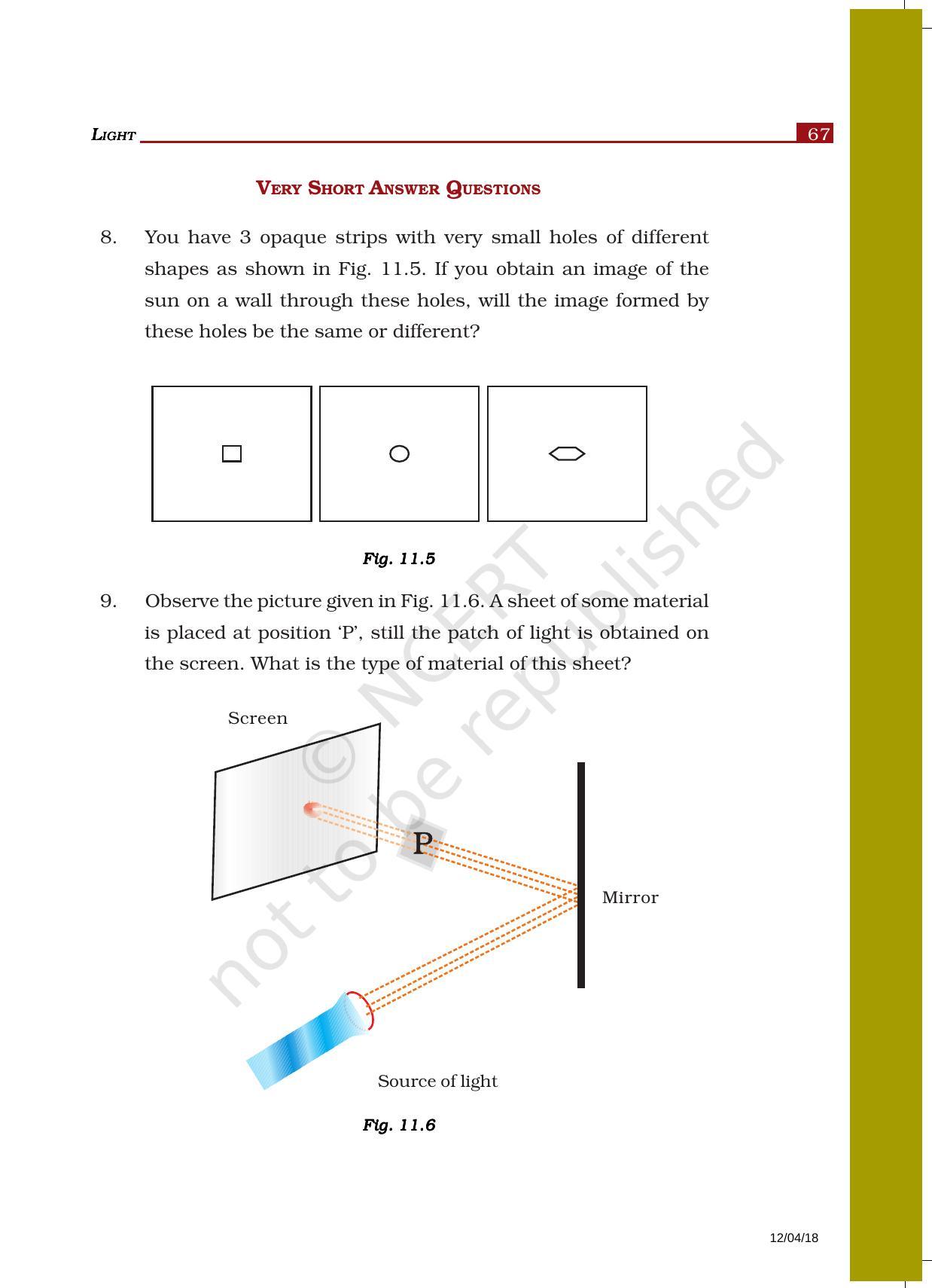 NCERT Exemplar Book For Class 6 Science Chapter 11 Light Shadows And