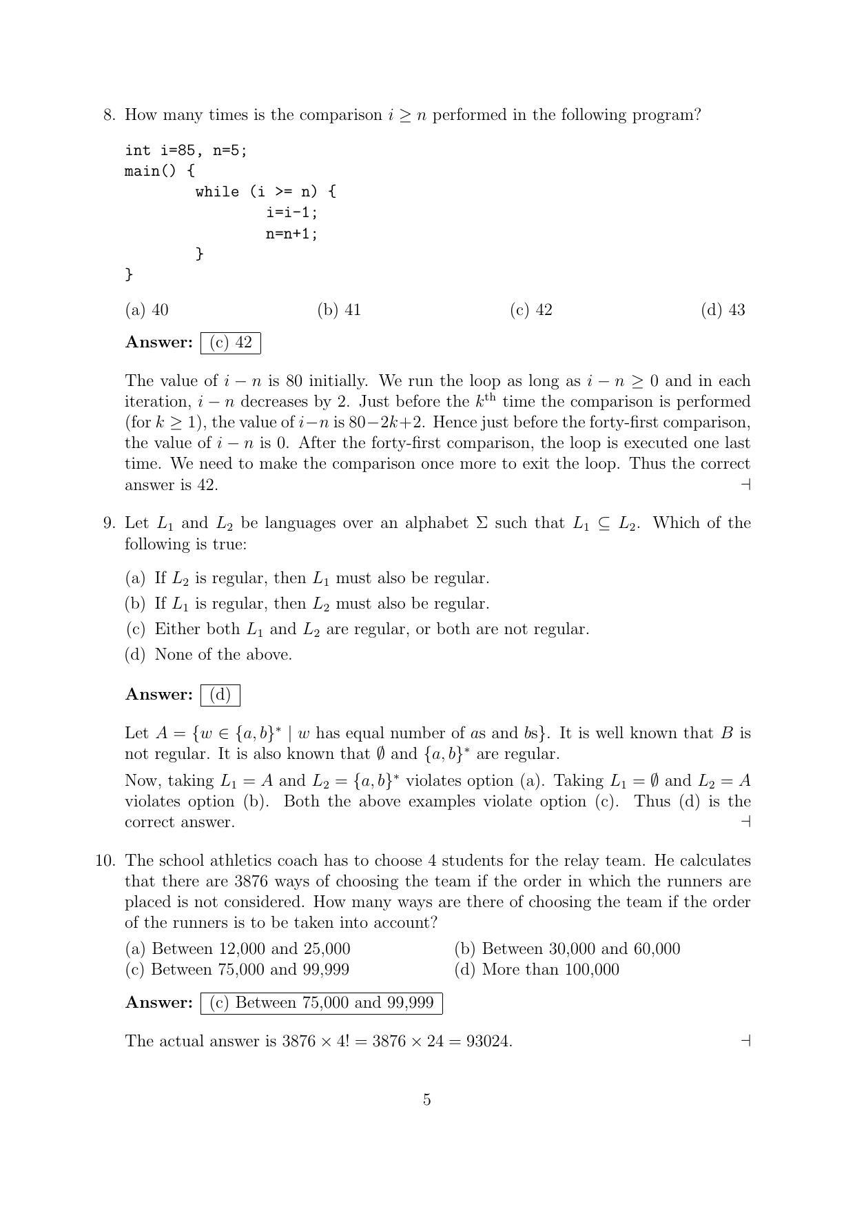 CMI Entrance Exam 2015 Solutions MSc PhD Computer Science IndCareer Docs