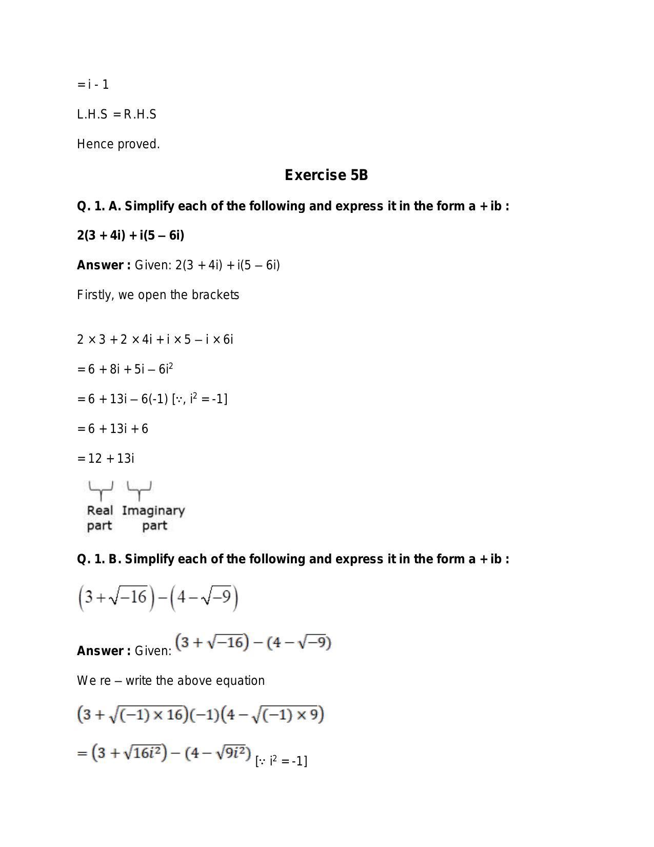 Rs Aggarwal Solutions For Th Class Maths Chapter Complex Numbers