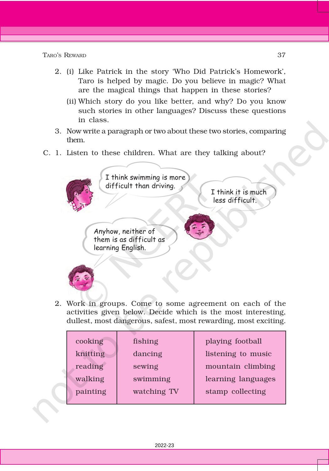 NCERT Book For Class 6 English Honeysuckle Chapter 3 Taros Reward