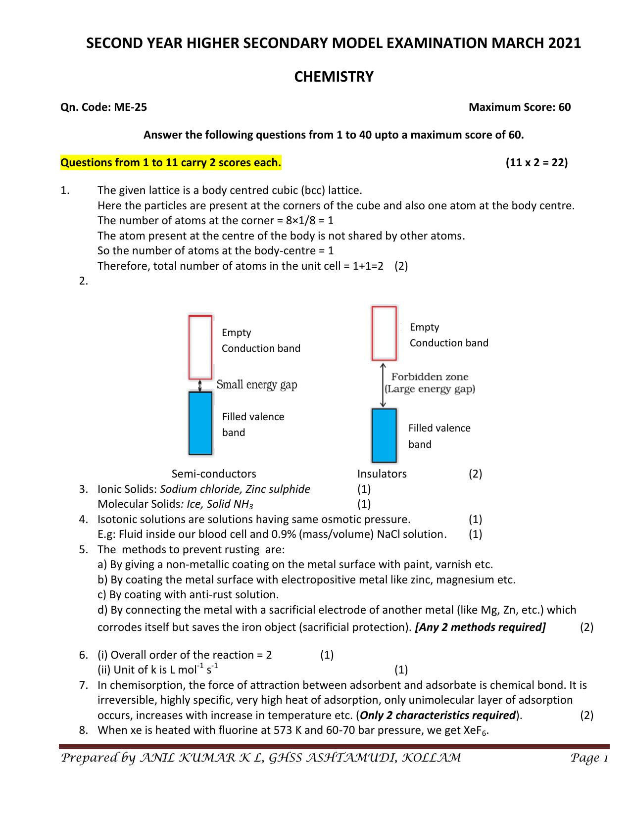 Kerala Plus Two Chemistry Model Answer Key Indcareer Docs