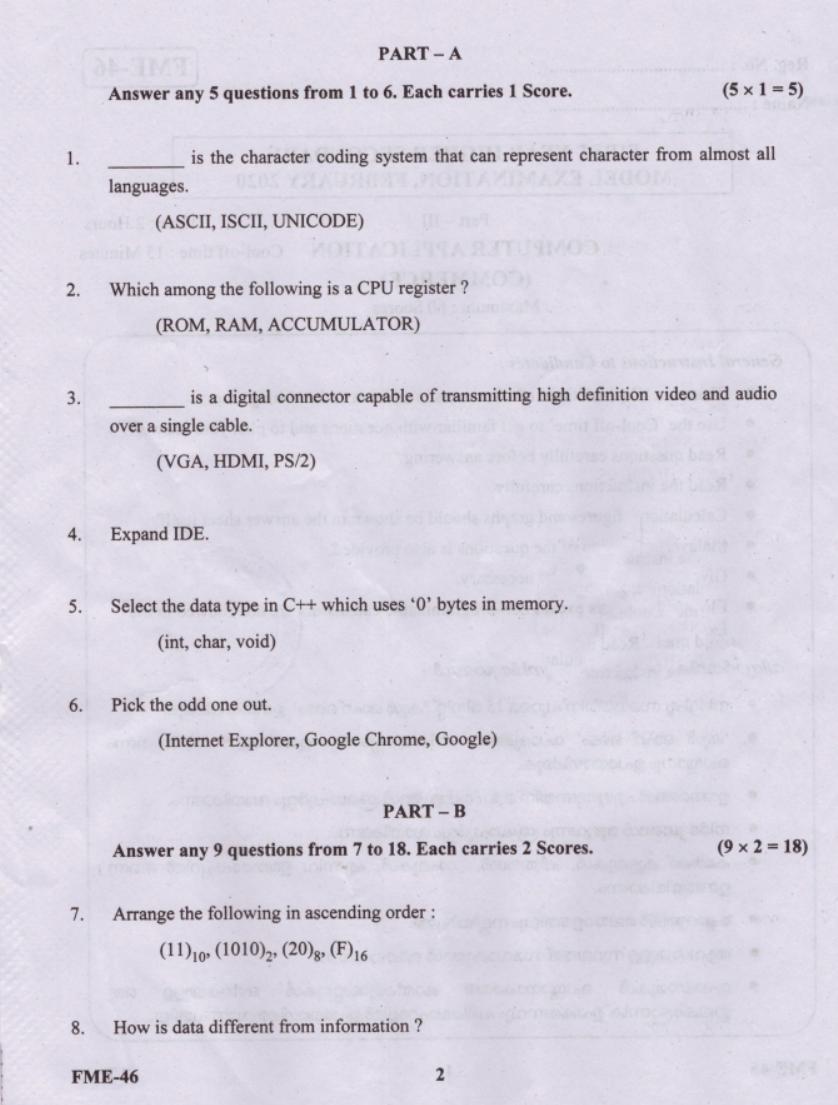 Kerala Plus One Ca Commerce Answer Key Model Indcareer Docs