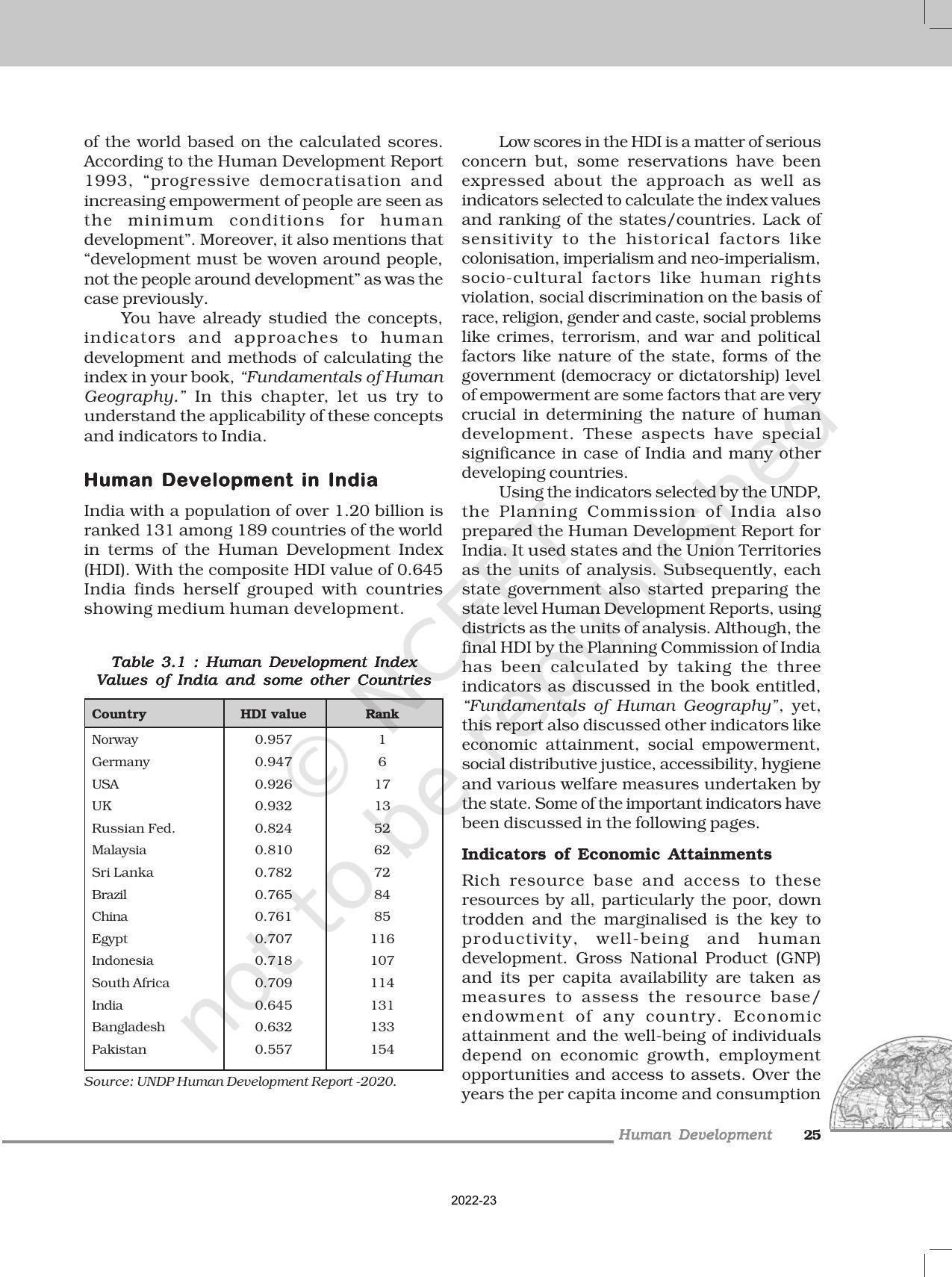 NCERT Book For Class 12 Geography Part II Chapter 3 Human Development