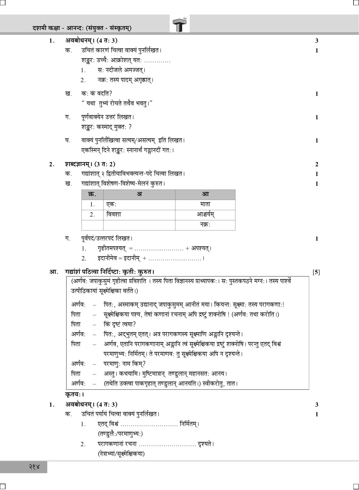 Maharashtra Board Ssc Sanskrit March Question Paper Indcareer Docs