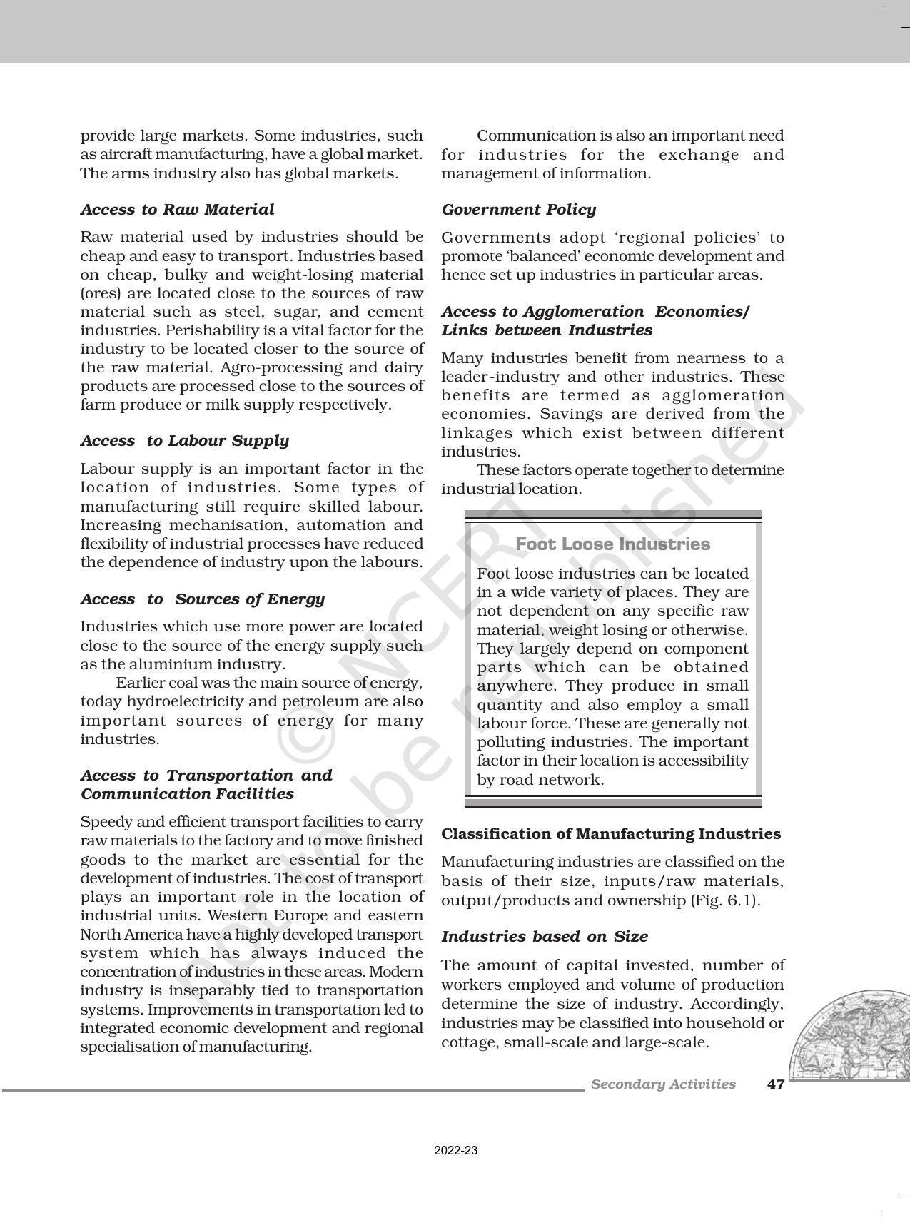 NCERT Book For Class 12 Geography Part 1 Chapter 6 Secondary