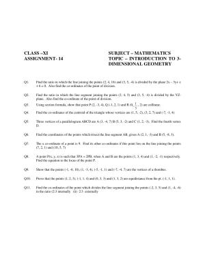 CBSE Worksheets for Class 11 Mathematics Introduction To 3Dimensional Geometry Assignment 2
