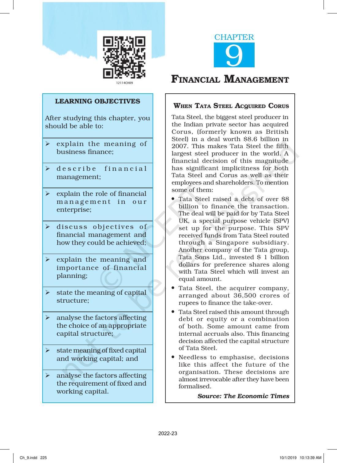 NCERT Book For Class 12 Business Studies Chapter 9 Financial Management ...