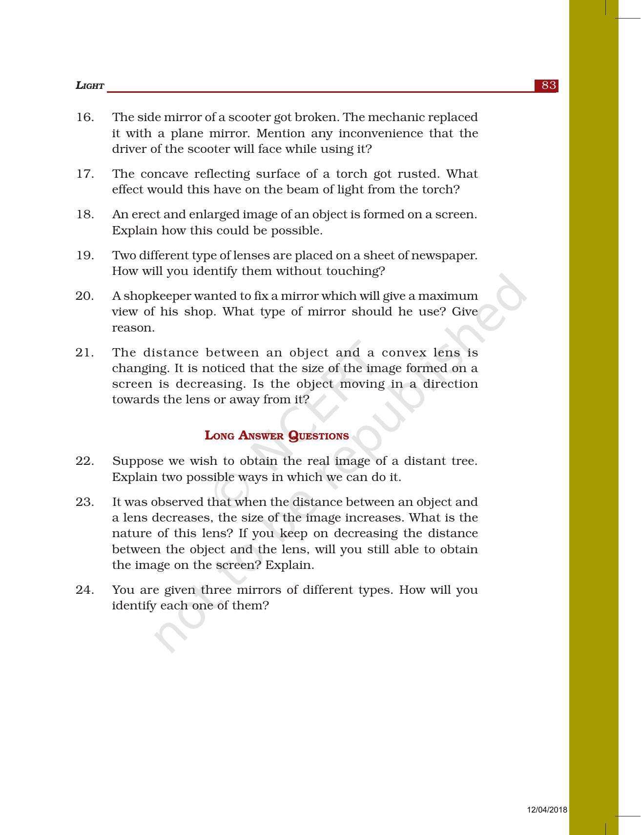 NCERT Exemplar Book For Class 7 Science Chapter 15-Light