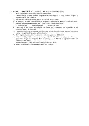 CBSE Worksheets for Class 11 Psychology Assignment 3