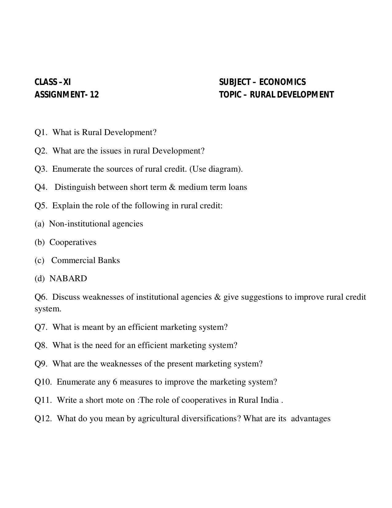 CBSE Worksheets for Class 11 Economics Assignment 12 - Page 1