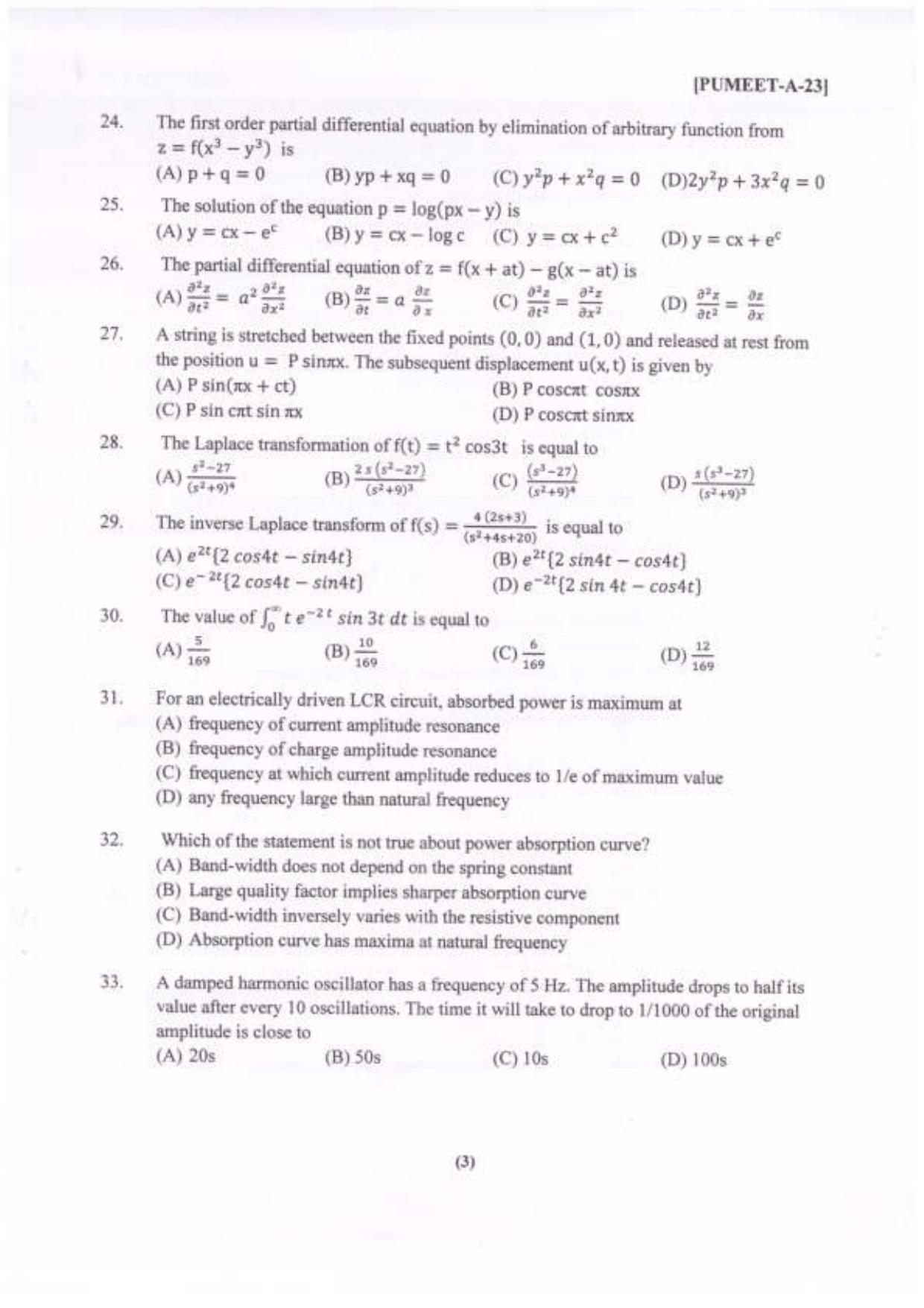 PUMEET 2023 Question Papers - IndCareer Docs