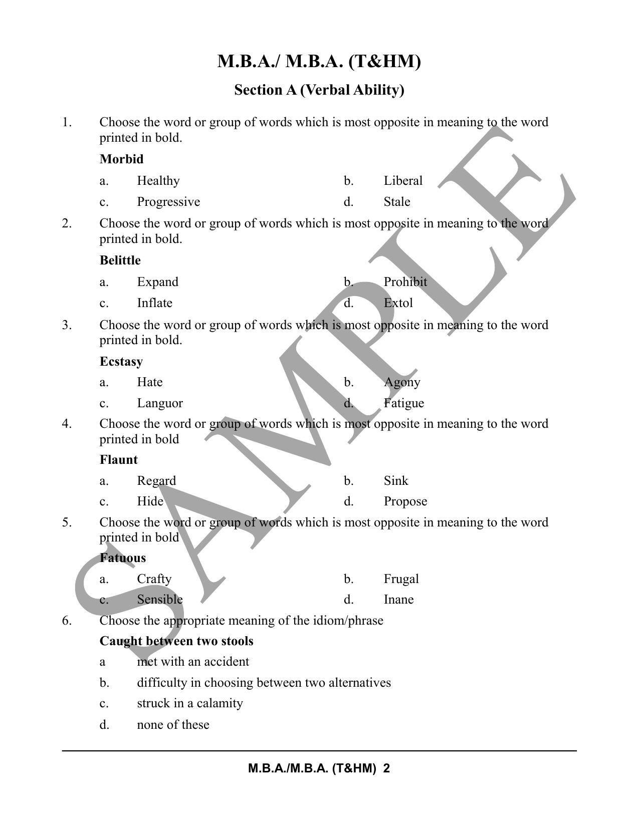 HPCET MBA and MBA (T&HM) Sample Paper 2023 Sample Paper - Page 2