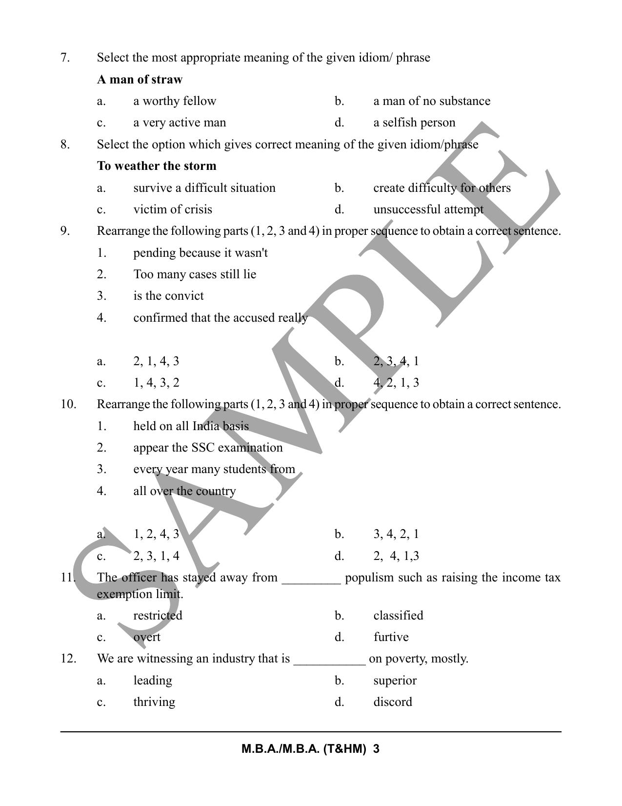 HPCET MBA and MBA (T&HM) Sample Paper 2023 Sample Paper - Page 3