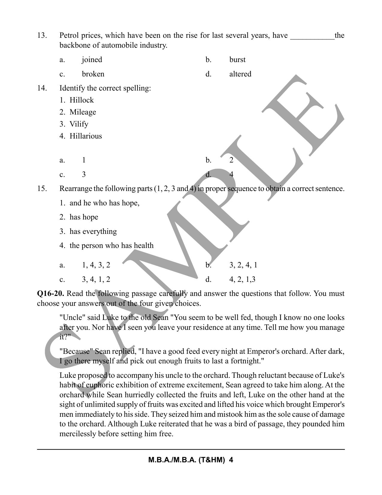 HPCET MBA and MBA (T&HM) Sample Paper 2023 Sample Paper - Page 4