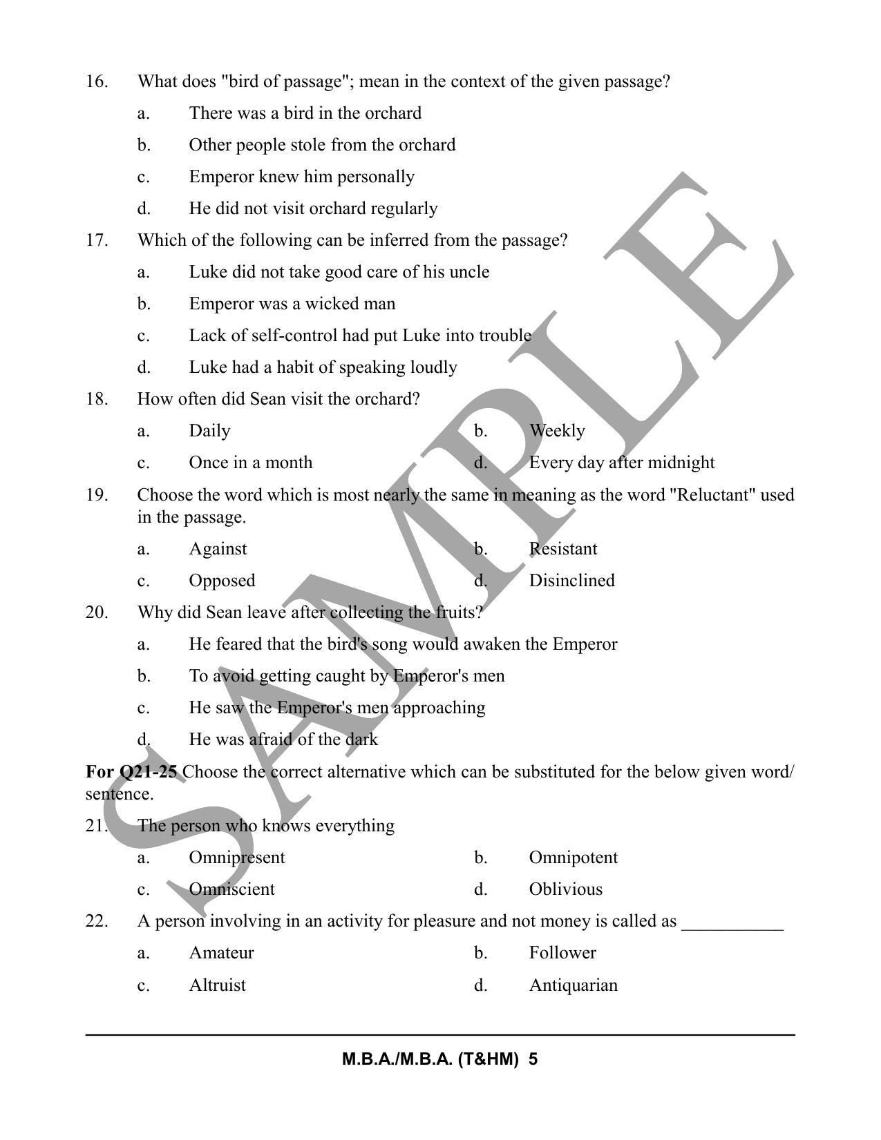 HPCET MBA and MBA (T&HM) Sample Paper 2023 Sample Paper - Page 5