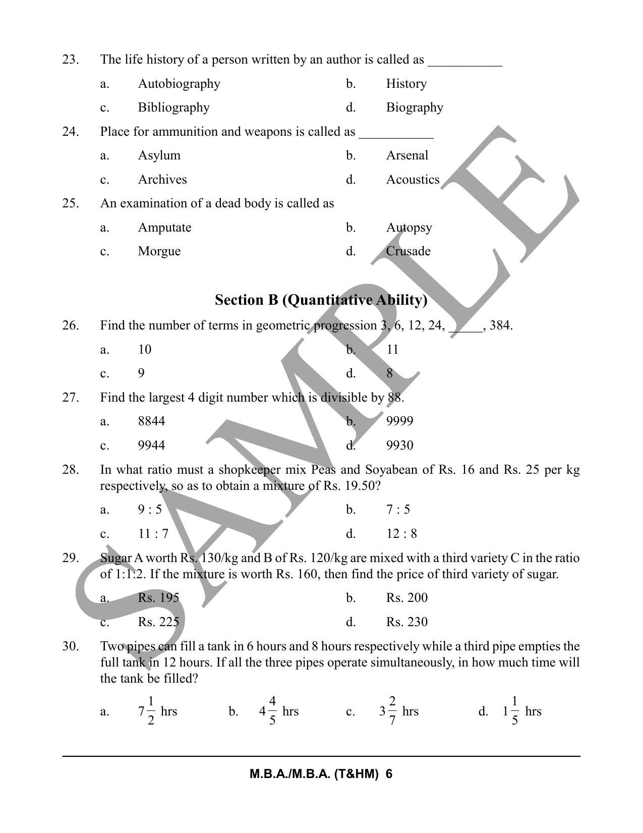 HPCET MBA and MBA (T&HM) Sample Paper 2023 Sample Paper - Page 6
