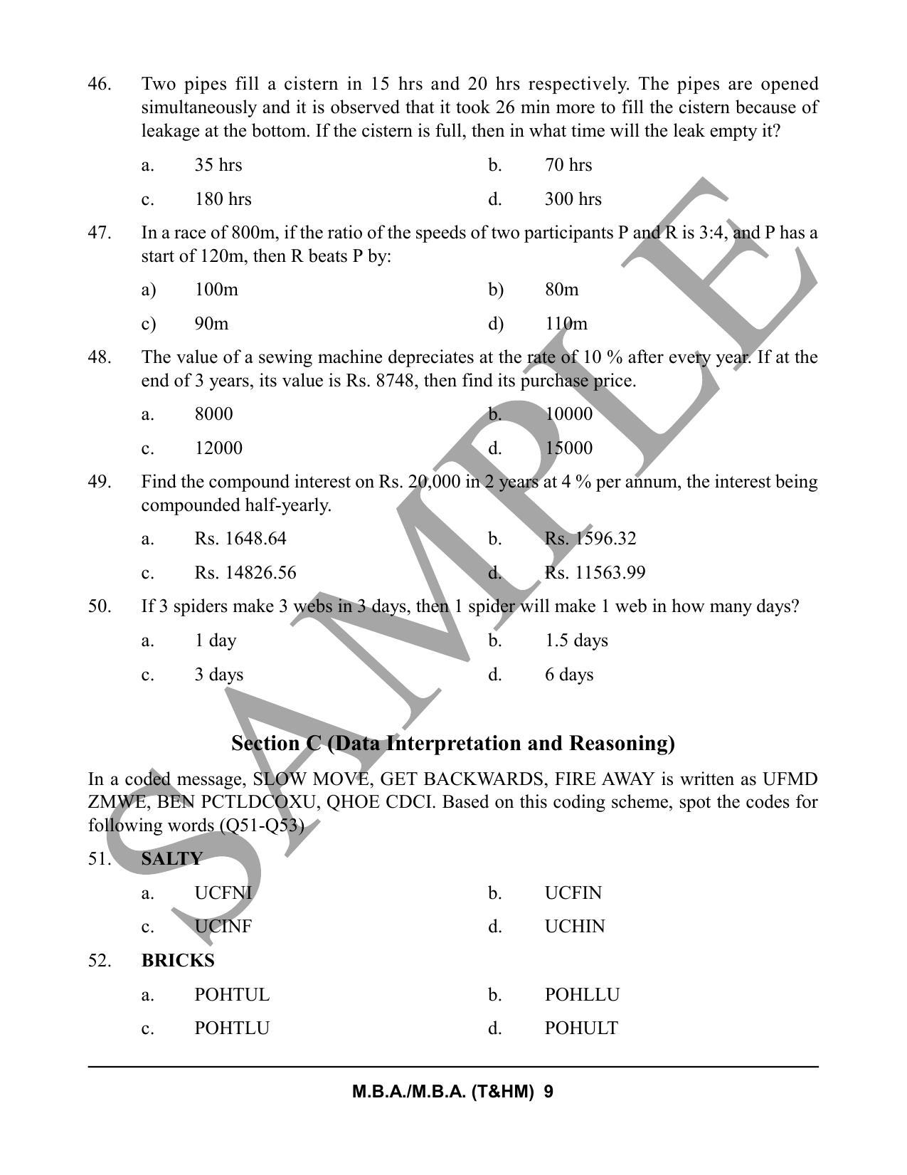 HPCET MBA and MBA (T&HM) Sample Paper 2023 Sample Paper - Page 9