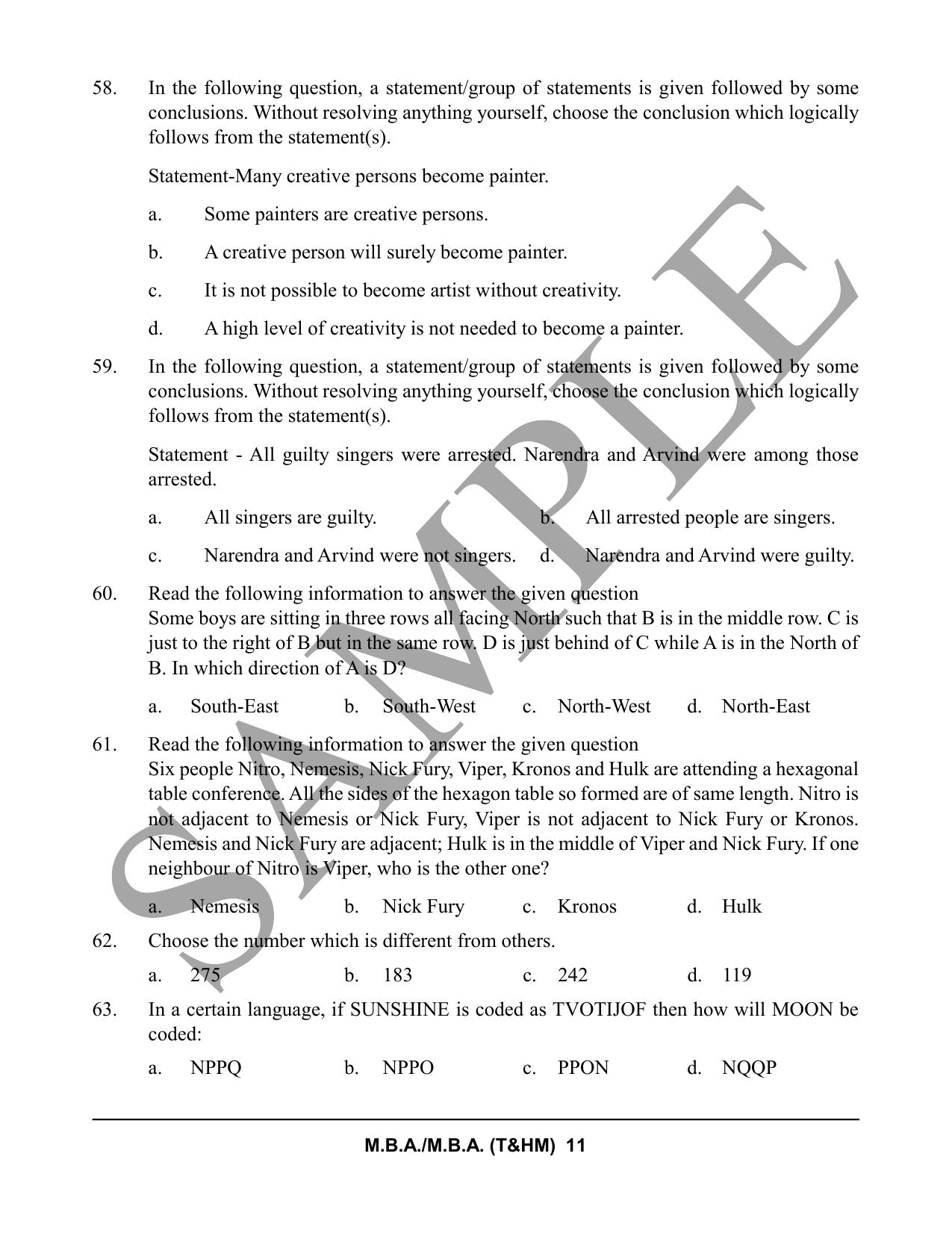 HPCET MBA and MBA (T&HM) Sample Paper 2023 Sample Paper - Page 11