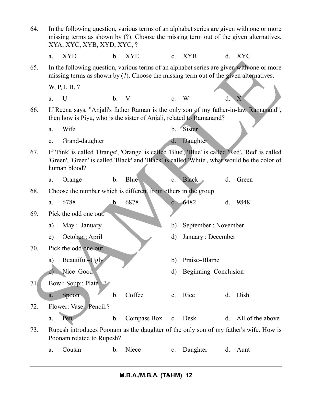 HPCET MBA and MBA (T&HM) Sample Paper 2023 Sample Paper - Page 12