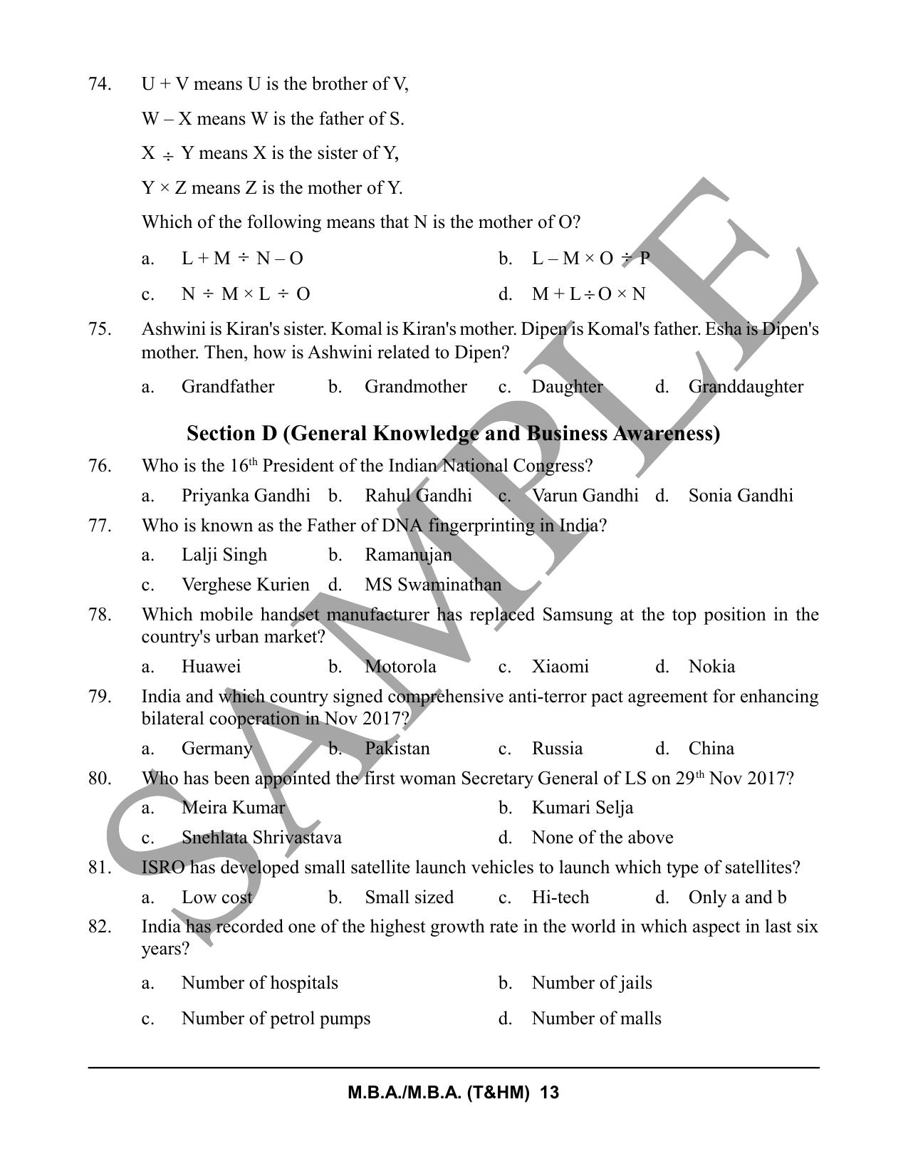 HPCET MBA and MBA (T&HM) Sample Paper 2023 Sample Paper - Page 13