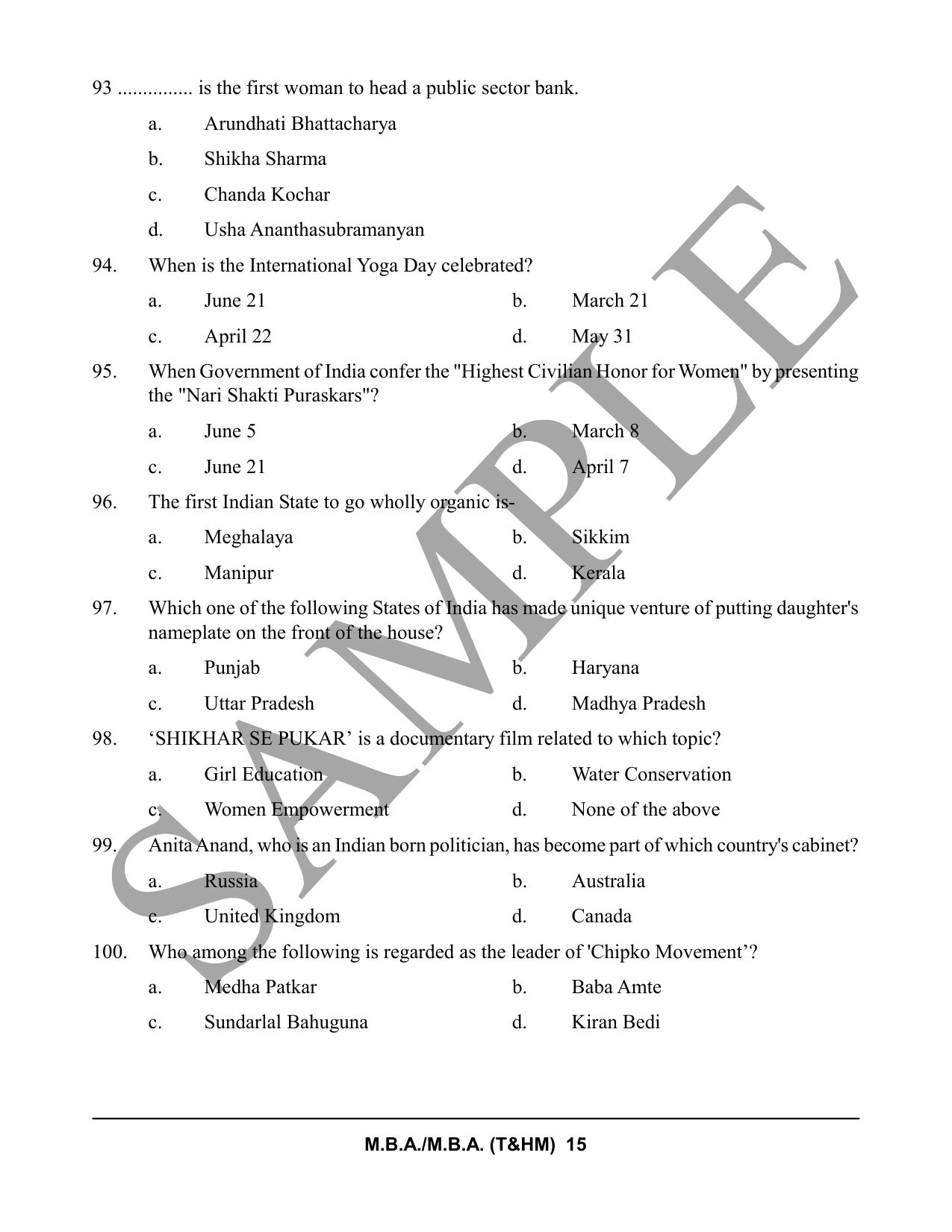 HPCET MBA and MBA (T&HM) Sample Paper 2023 Sample Paper - Page 15