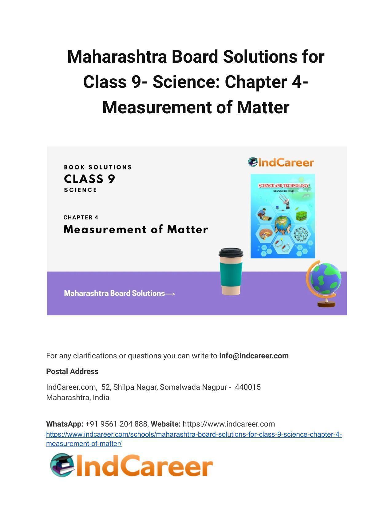 Maharashtra Board Solutions for Class 9- Science: Chapter 4- Measurement of Matter - Page 1