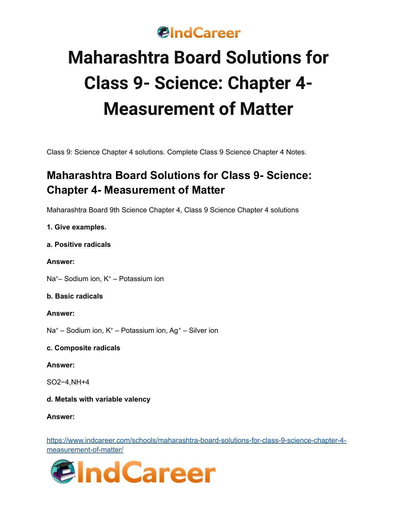 Maharashtra Board Solutions for Class 9- Science: Chapter 4- Measurement of Matter - Page 2