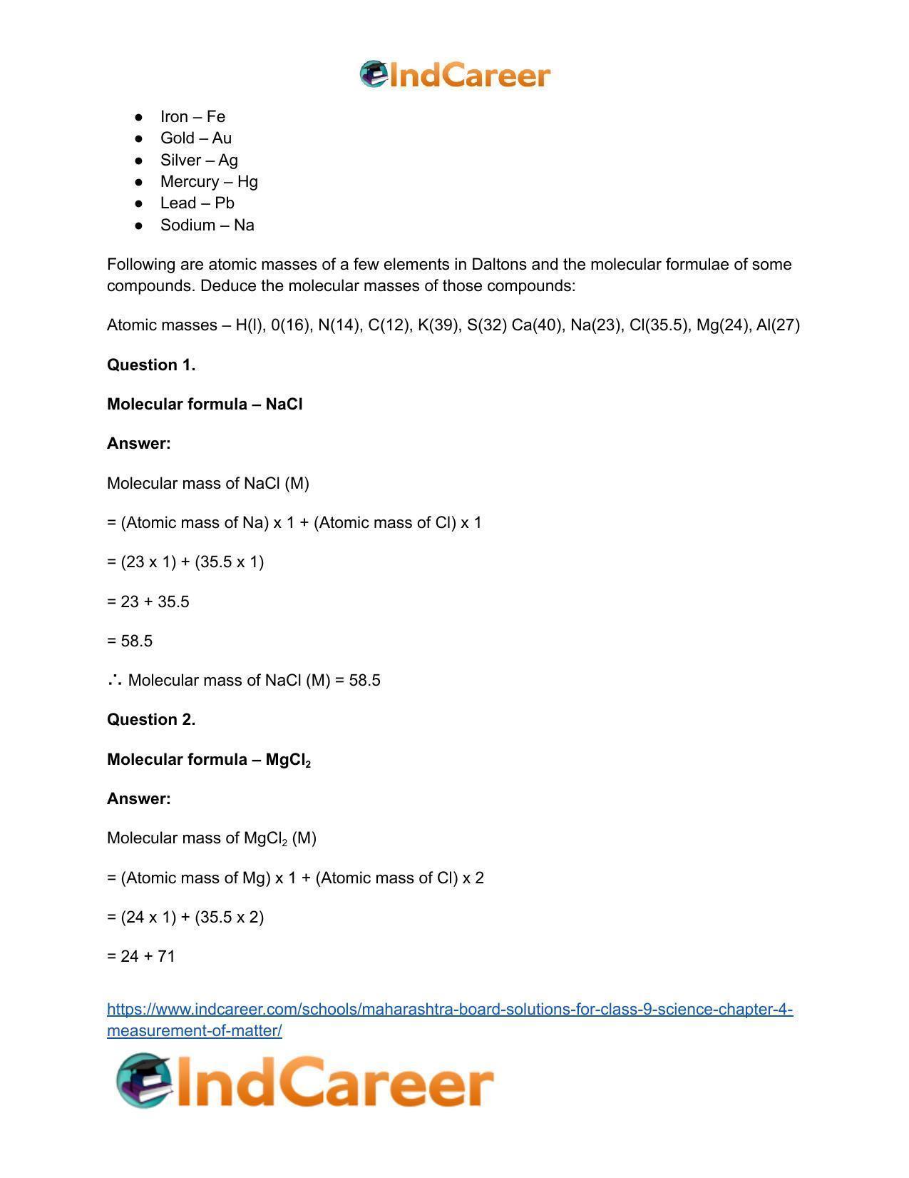 Maharashtra Board Solutions for Class 9- Science: Chapter 4- Measurement of Matter - Page 19