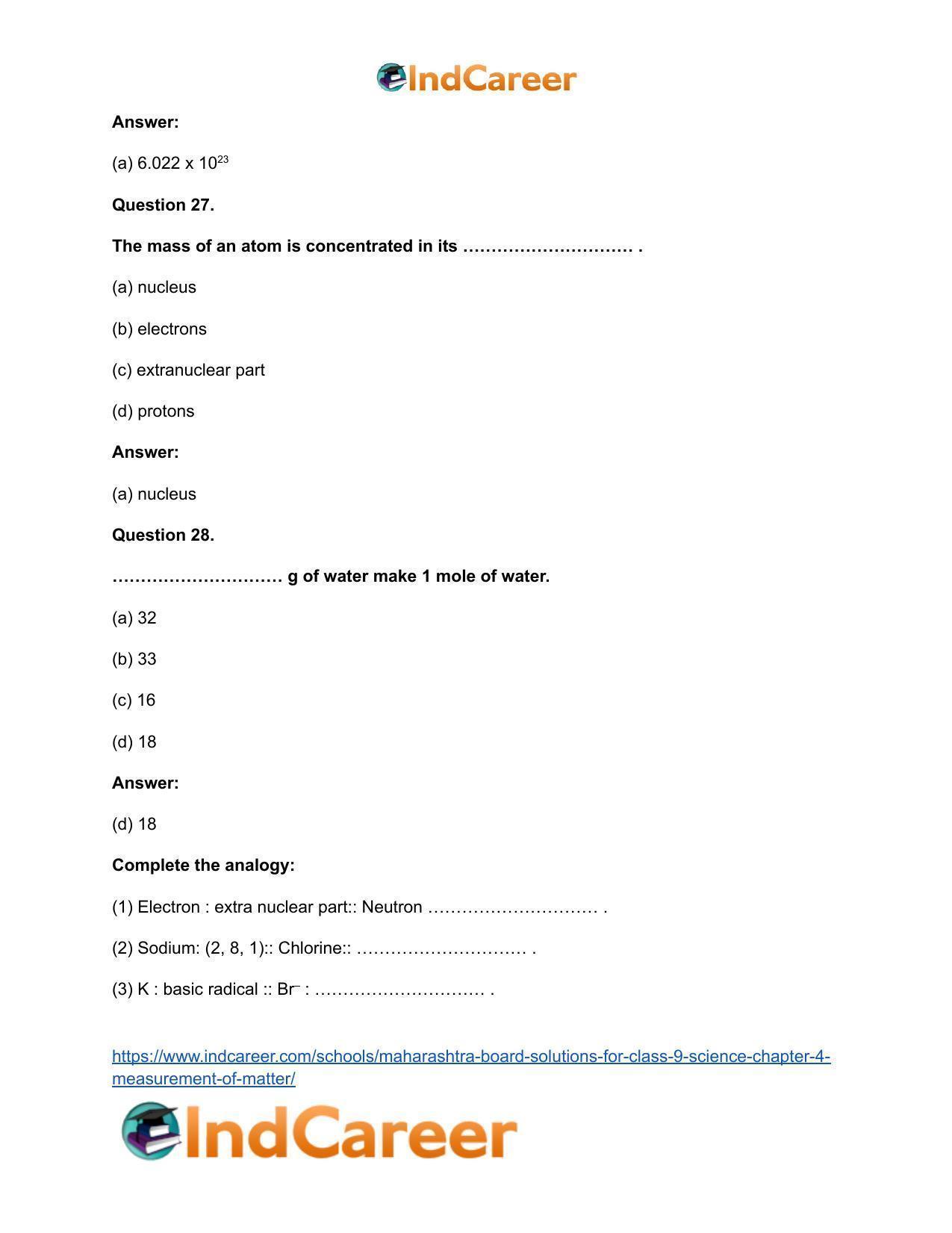 Maharashtra Board Solutions for Class 9- Science: Chapter 4- Measurement of Matter - Page 43