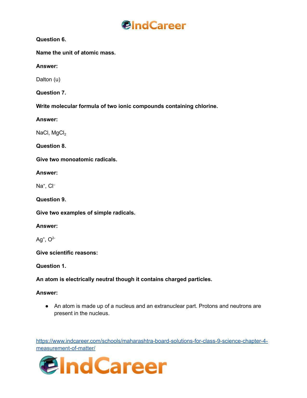 Maharashtra Board Solutions for Class 9- Science: Chapter 4- Measurement of Matter - Page 50