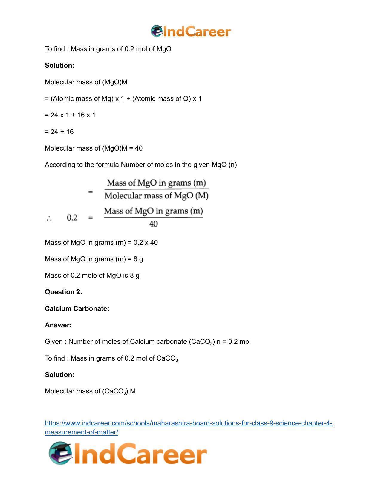 Maharashtra Board Solutions for Class 9- Science: Chapter 4- Measurement of Matter - Page 56