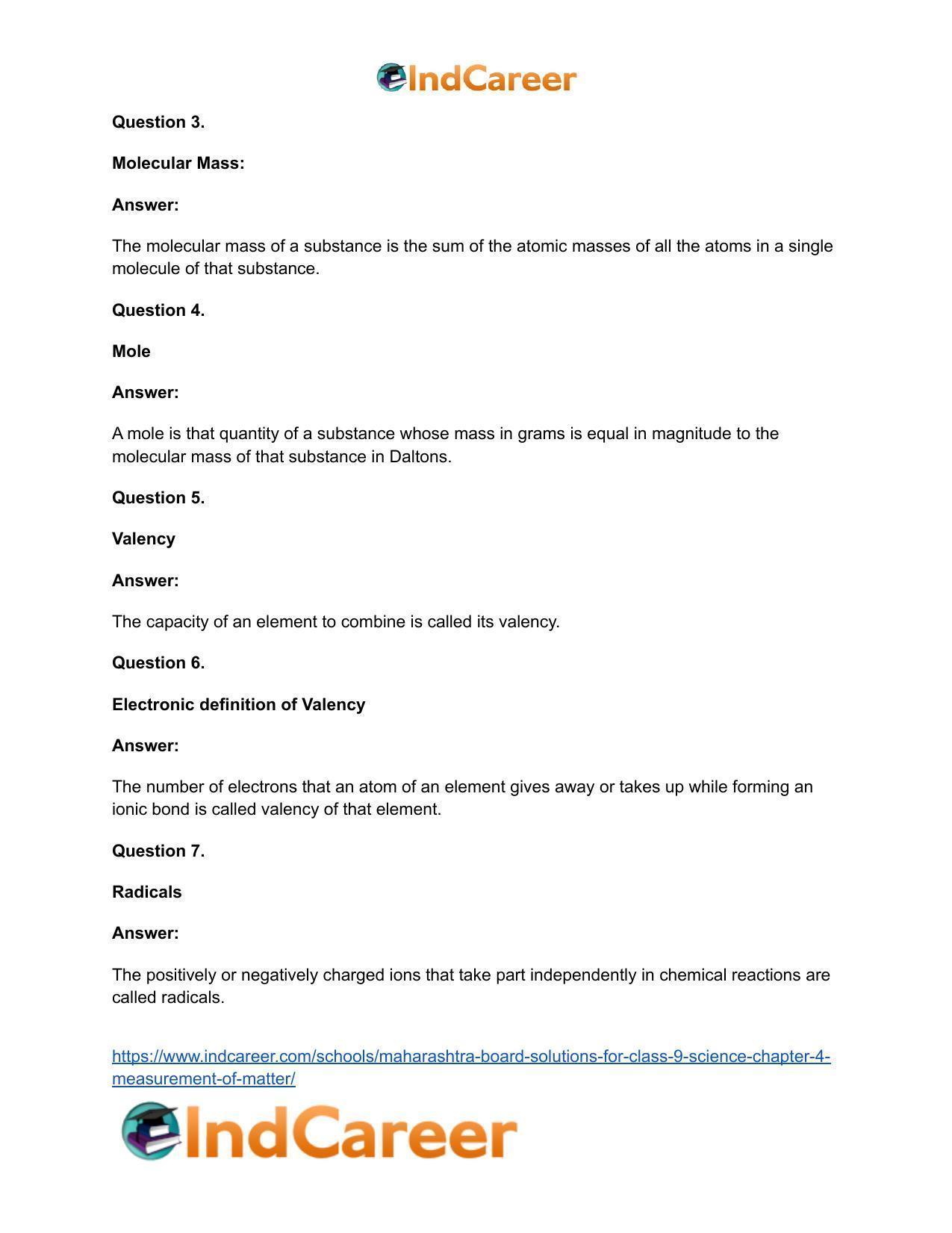 Maharashtra Board Solutions for Class 9- Science: Chapter 4- Measurement of Matter - Page 58