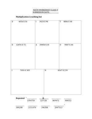 Worksheet for Class 5 Maths Multiplication Assignment 1