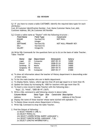 CBSE Worksheets for Class 11 Information Practices Data Manipulation Commands Assignment 3
