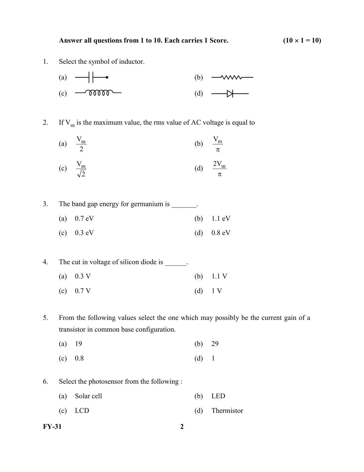 Kerala Plus One 2022 Electronics Question Papers - Page 2