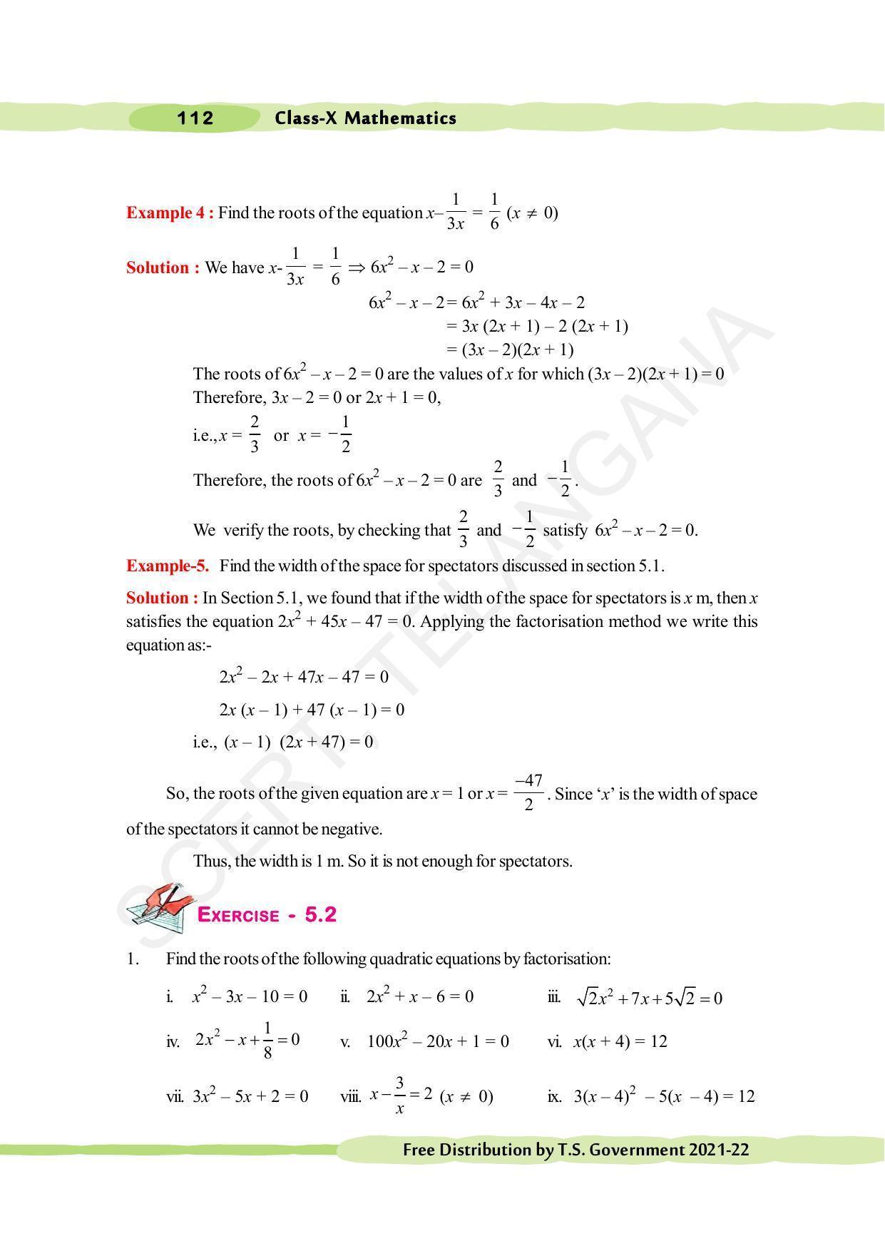 TS SCERT Class 10 Maths (English Medium) Text Book - Page 122