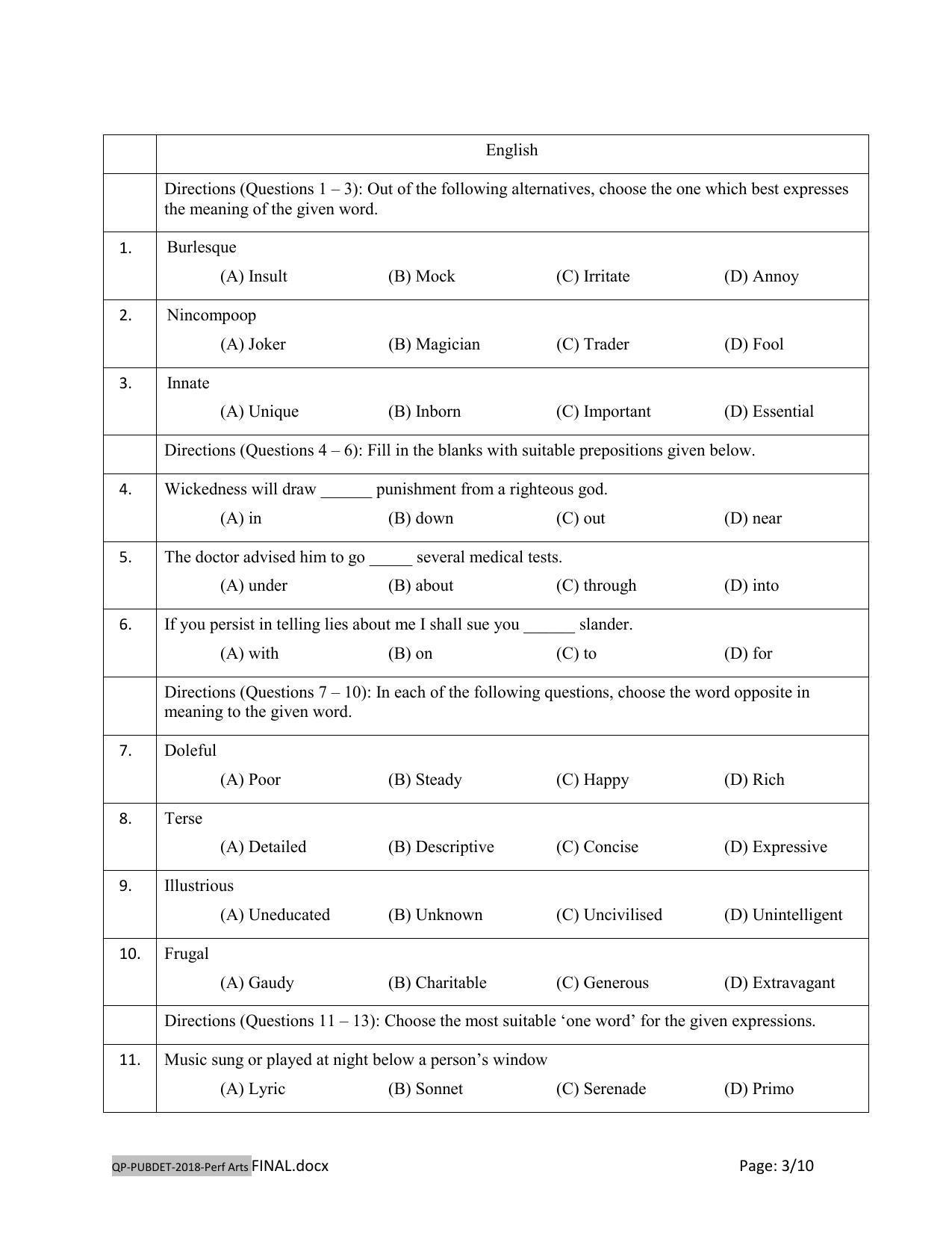 PUBDET 2018 Performing Arts Question Paper - Page 3