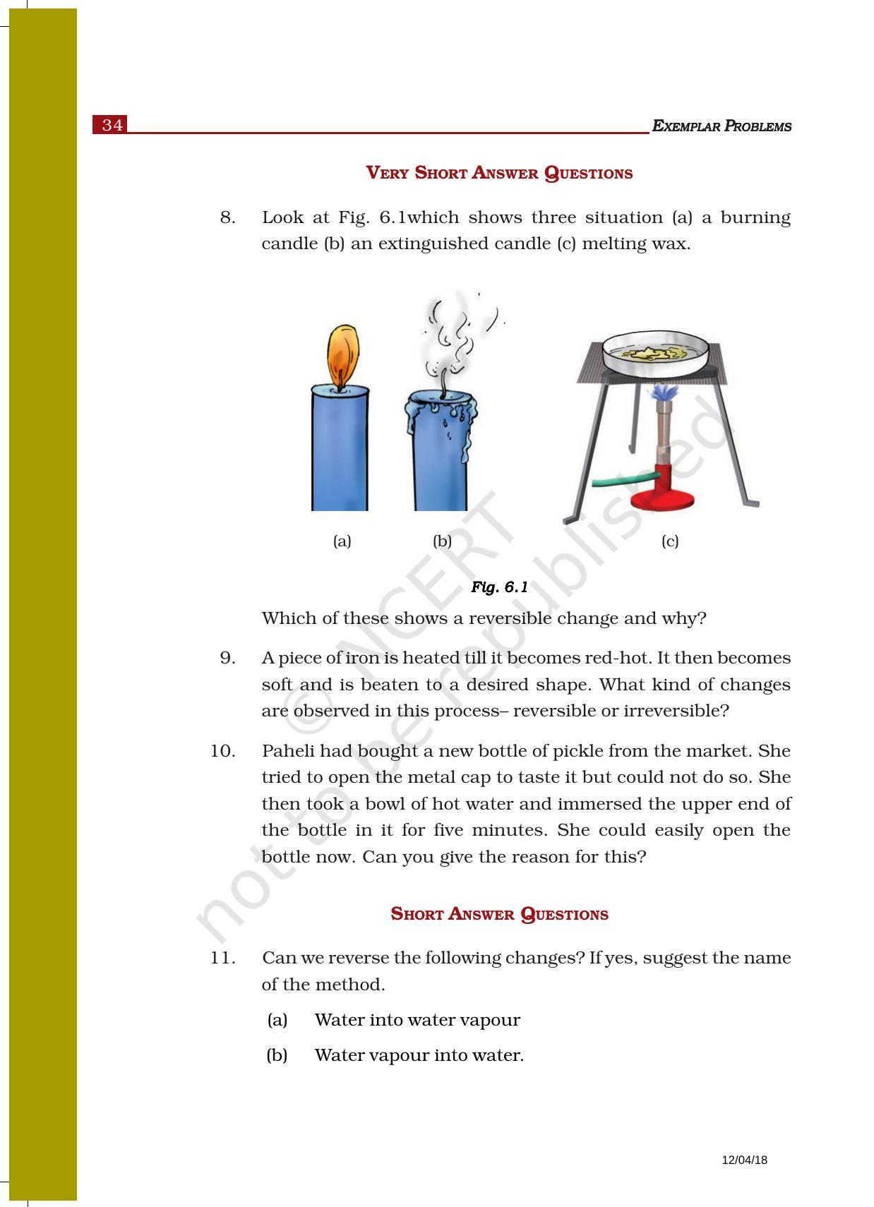 NCERT Exemplar Book For Class 6 Science Chapter 6-Changes Around Us