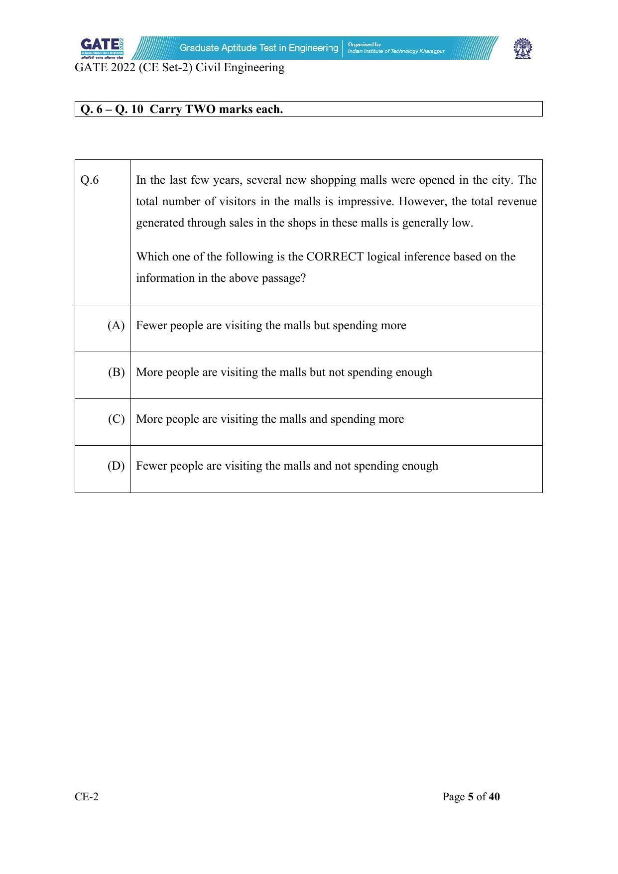 GATE 2022 Civil Engineering (CE-2) (Afternoon) Question Paper - Page 5