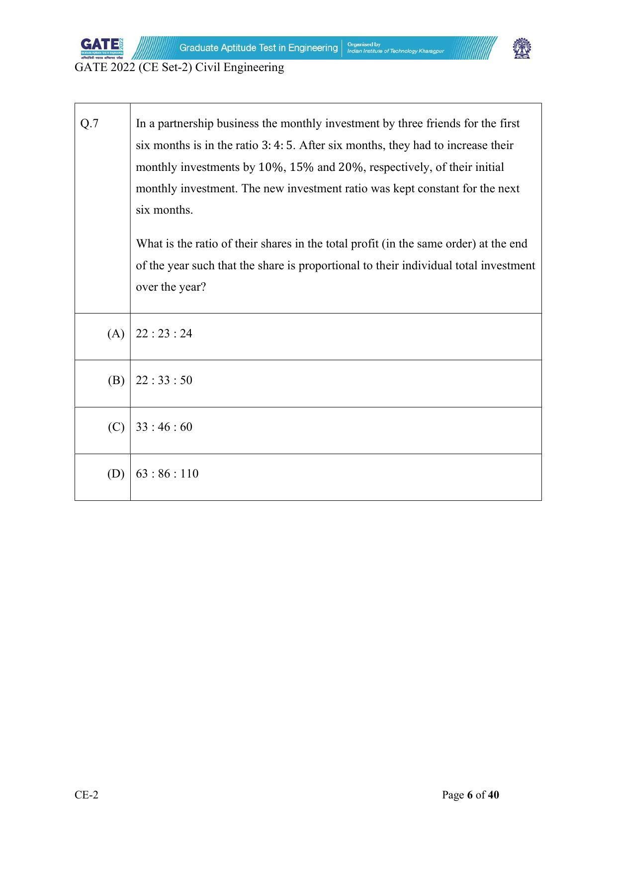 GATE 2022 Civil Engineering (CE-2) (Afternoon) Question Paper - Page 6