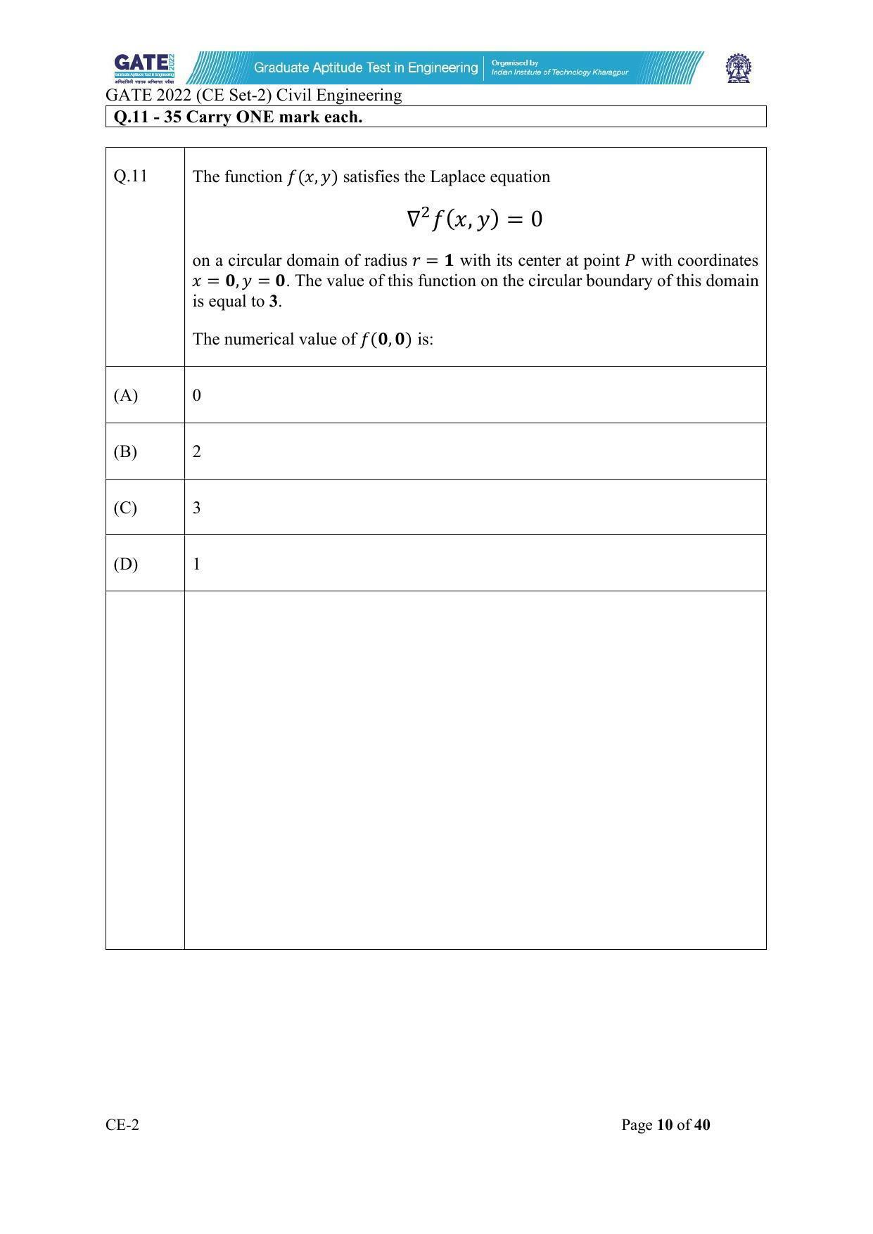 GATE 2022 Civil Engineering (CE-2) (Afternoon) Question Paper - Page 10