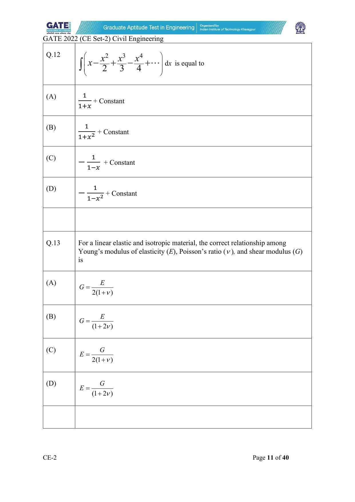 GATE 2022 Civil Engineering (CE-2) (Afternoon) Question Paper - Page 11