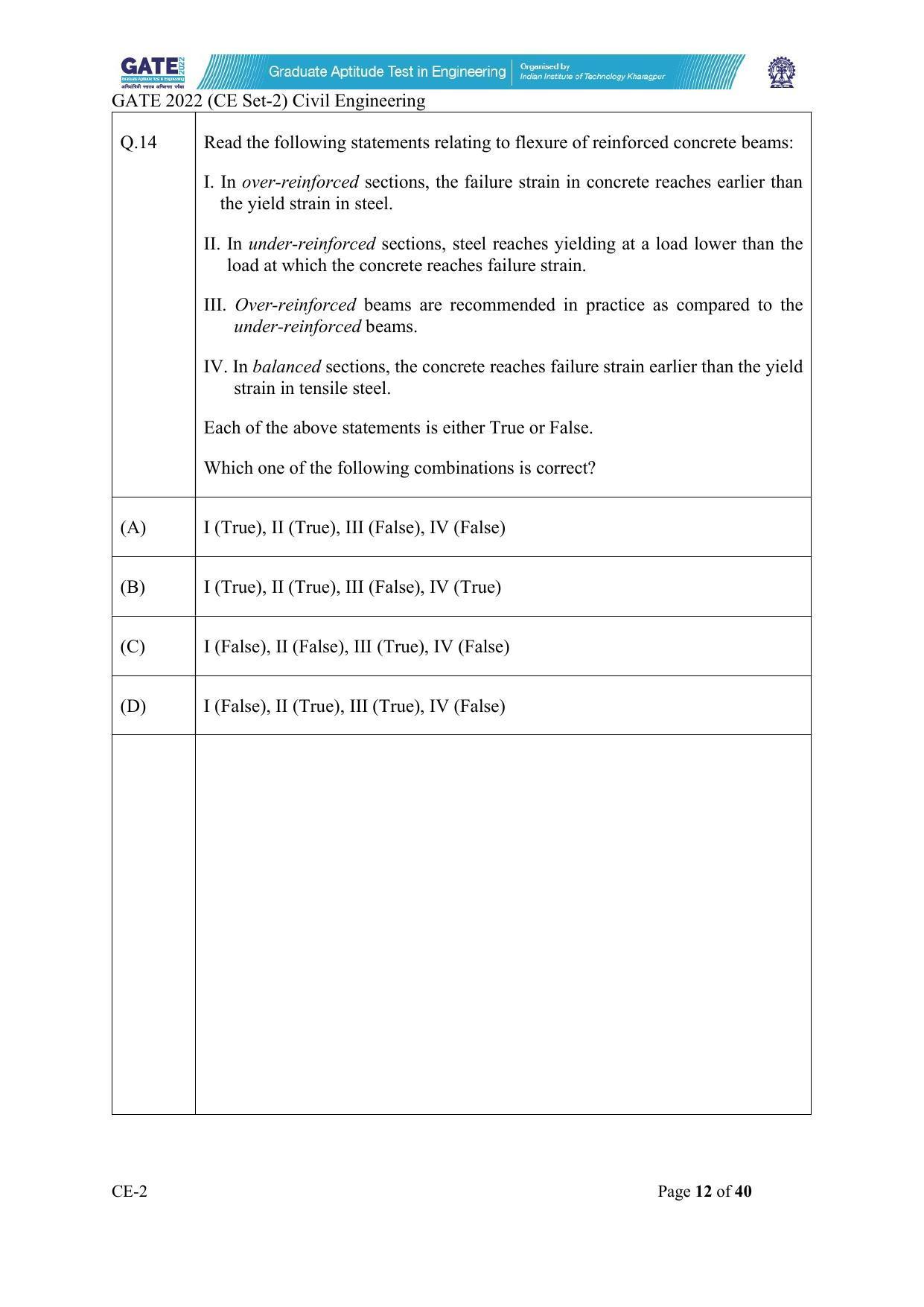 GATE 2022 Civil Engineering (CE-2) (Afternoon) Question Paper - Page 12