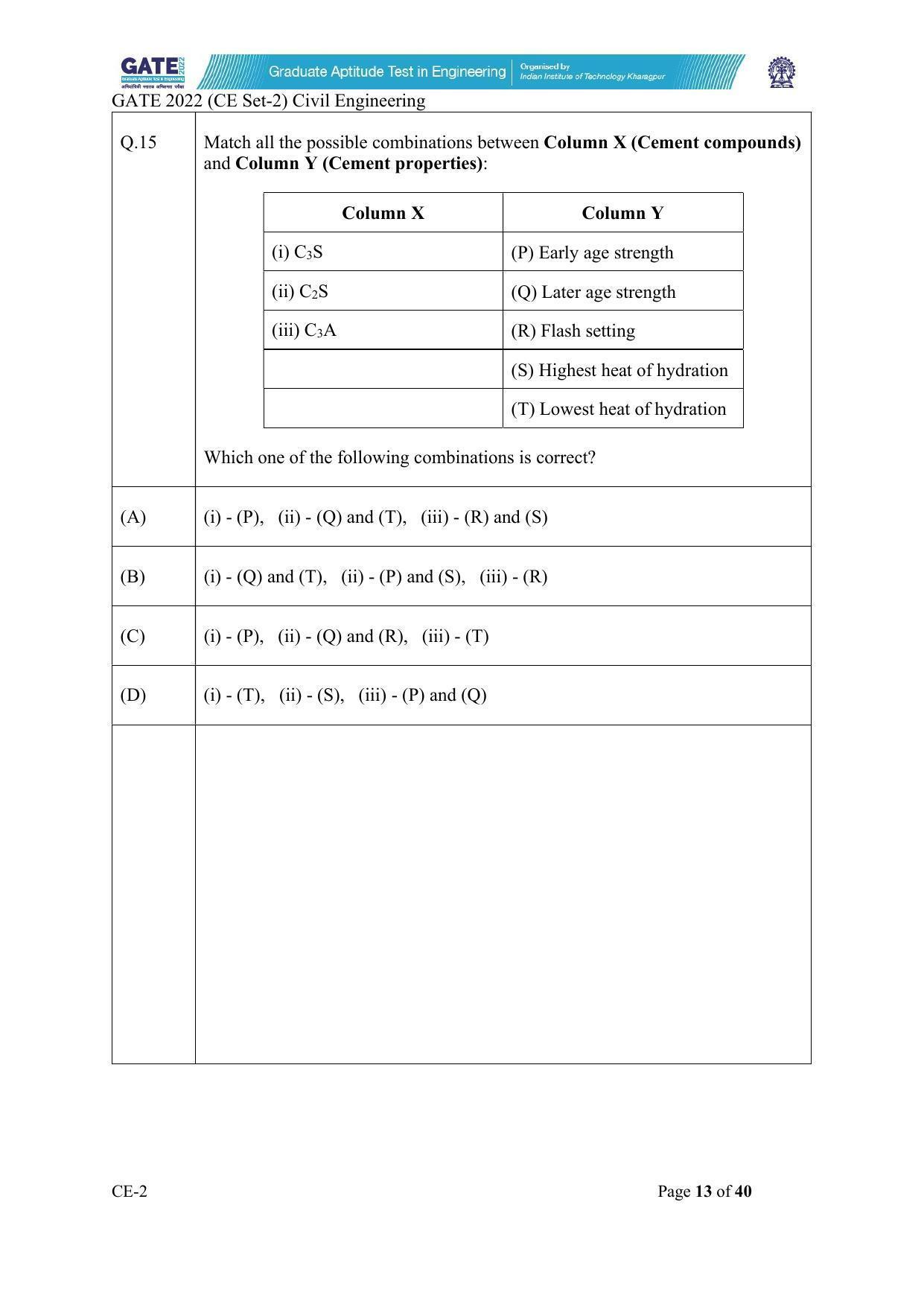 GATE 2022 Civil Engineering (CE-2) (Afternoon) Question Paper - Page 13