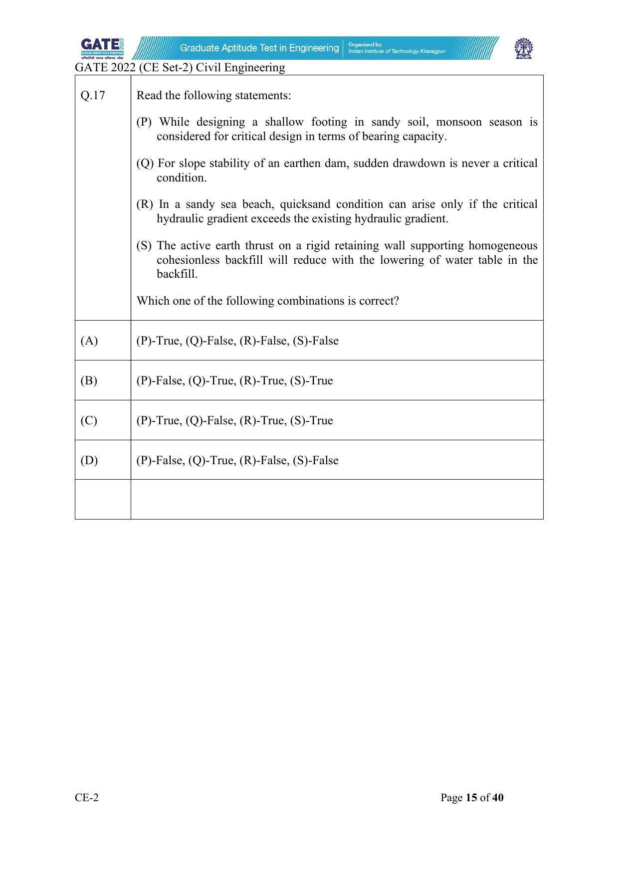 GATE 2022 Civil Engineering (CE-2) (Afternoon) Question Paper - Page 15