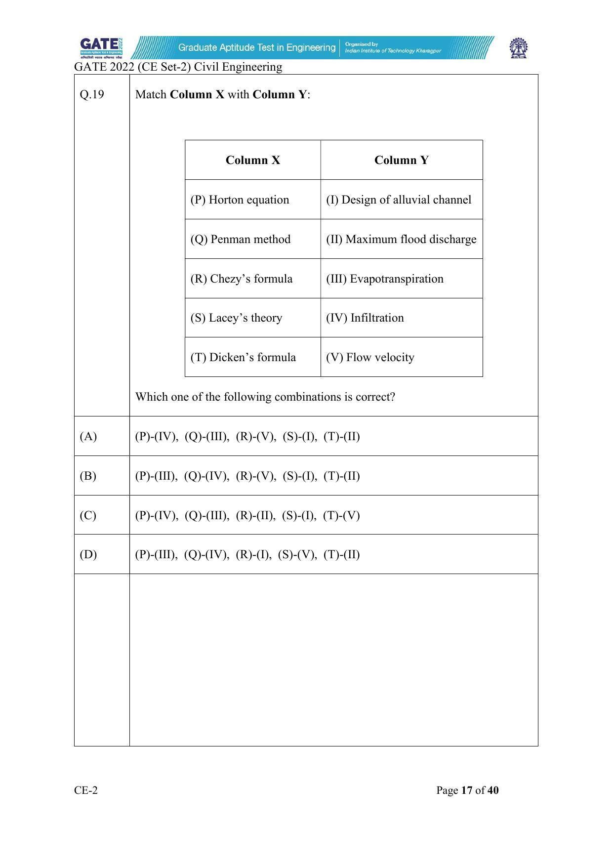 GATE 2022 Civil Engineering (CE-2) (Afternoon) Question Paper - Page 17