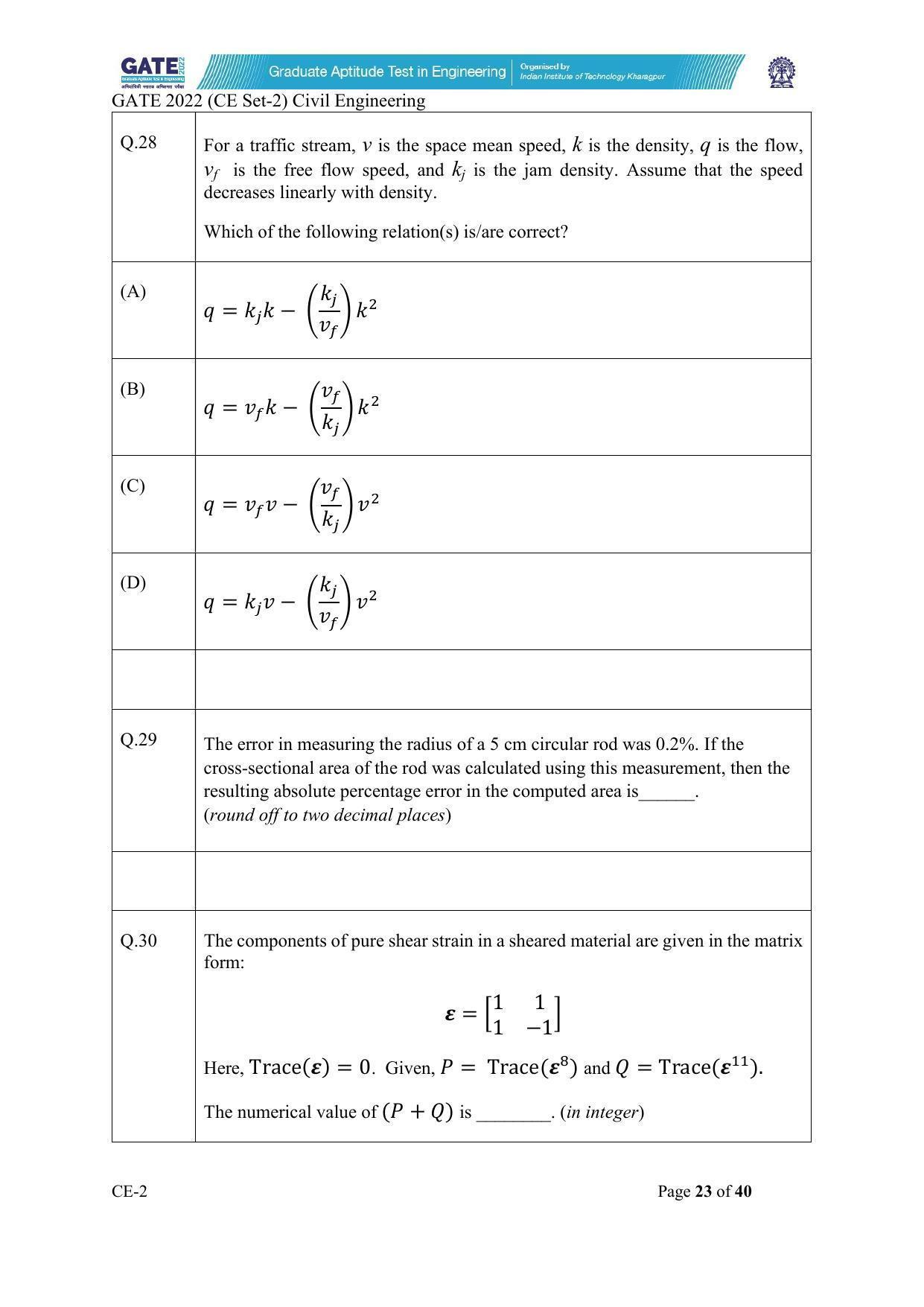 GATE 2022 Civil Engineering (CE-2) (Afternoon) Question Paper - Page 23