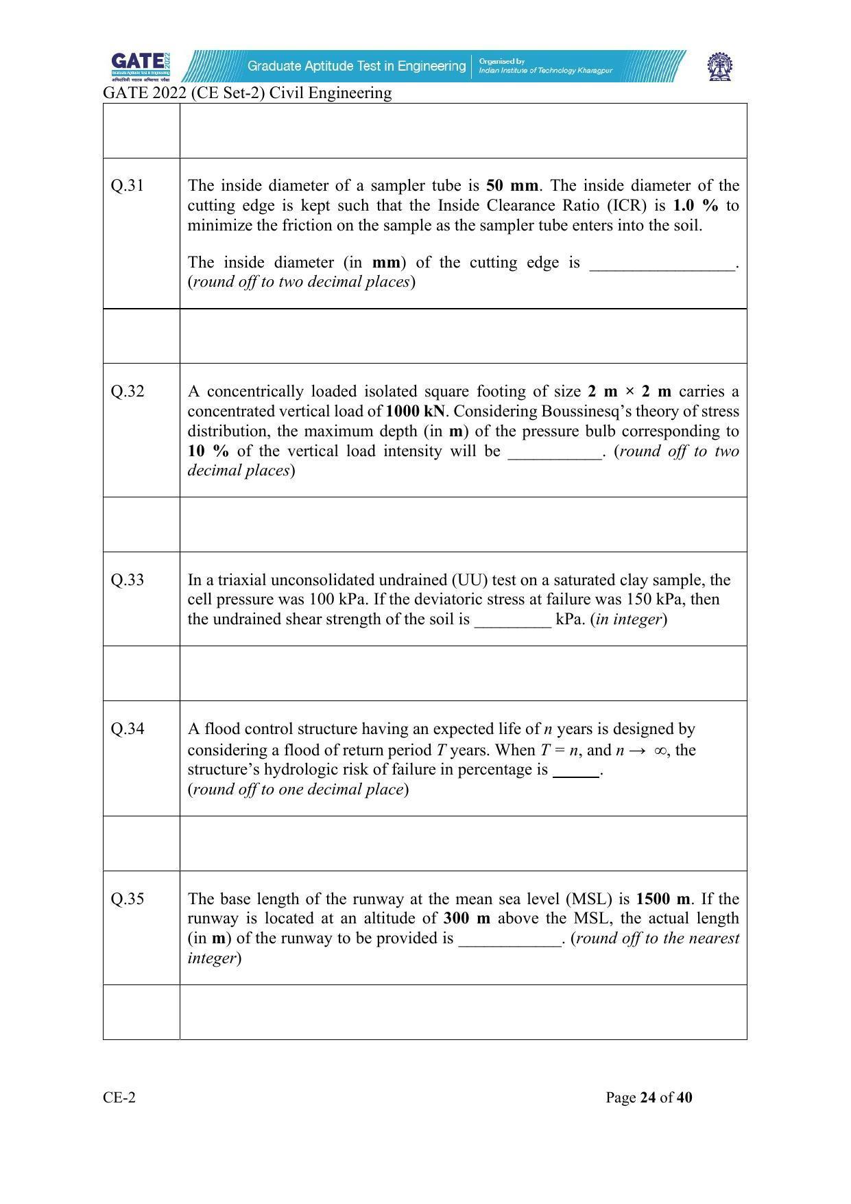 GATE 2022 Civil Engineering (CE-2) (Afternoon) Question Paper - Page 24